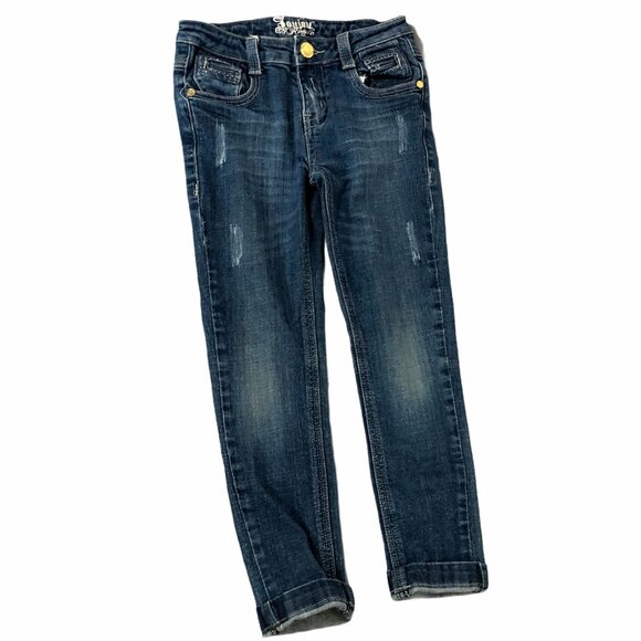 Jeans Distressed Women 7 Blue Medium Wash Pockets Straight Leg Low Rise Slimming - Picture 4 of 7